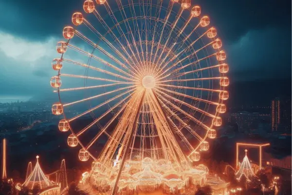 Imagem simbólica do arcano A Roda da Fortuna no Tarot, representando os ciclos da vida, o movimento inevitável das mudanças e a sabedoria em confiar no fluxo.